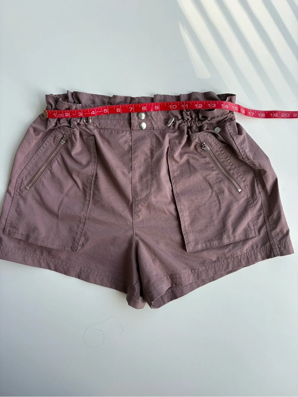 Calia Woven Paperbag Shorts High Rise Hazy Plum Color. Zipper pockets Sz M